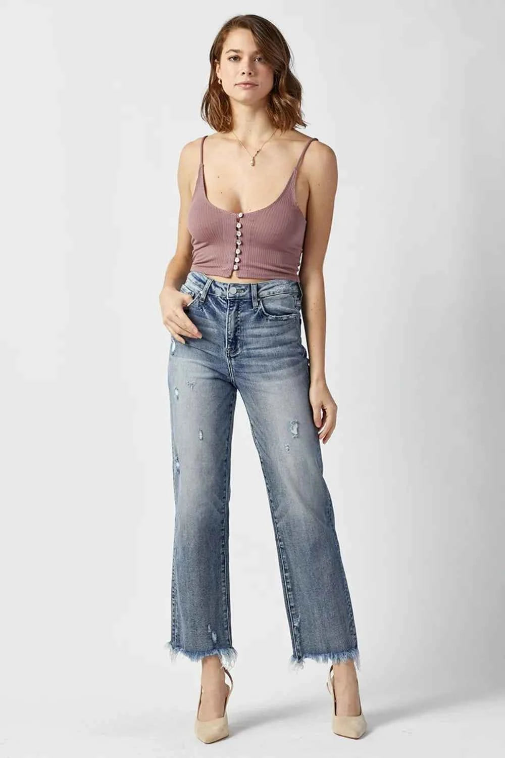 RISEN High Waist Raw Hem Straight Jeans 4c6e39ec-2fca-4363-9bd6-f3215c10e5fd-Max