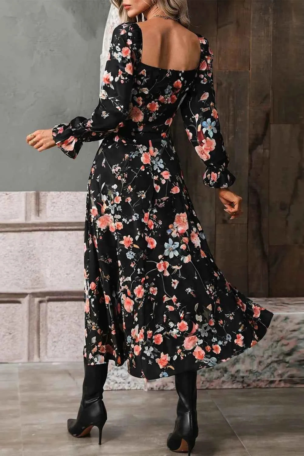 Floral Print Flounce Sleeve Midi Dress 4c70bd50-c50d-4368-b7aa-439686729468-Max-Origin