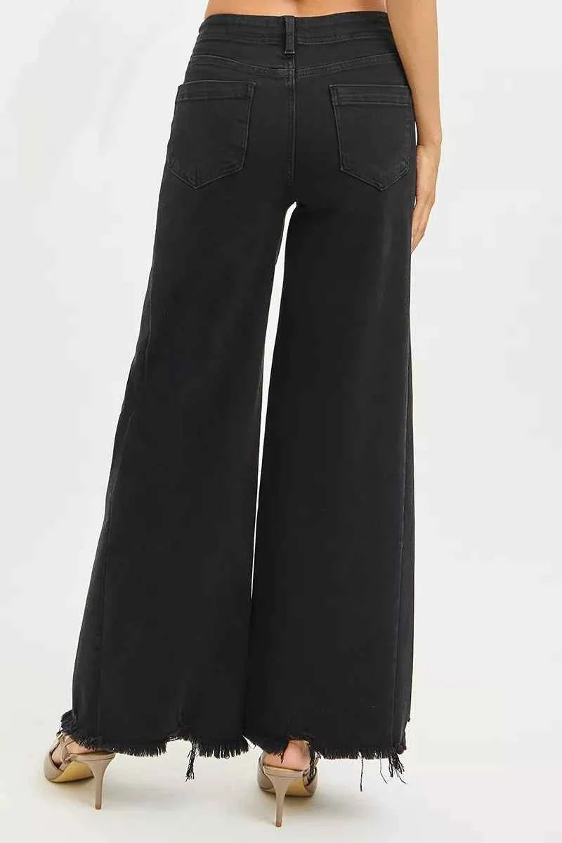 RISEN Tummy Control High Rise Palazzo Leg Frayed Hem Jeans 4c7634a471af4202b9b3baaff14f6456-Max-Origin