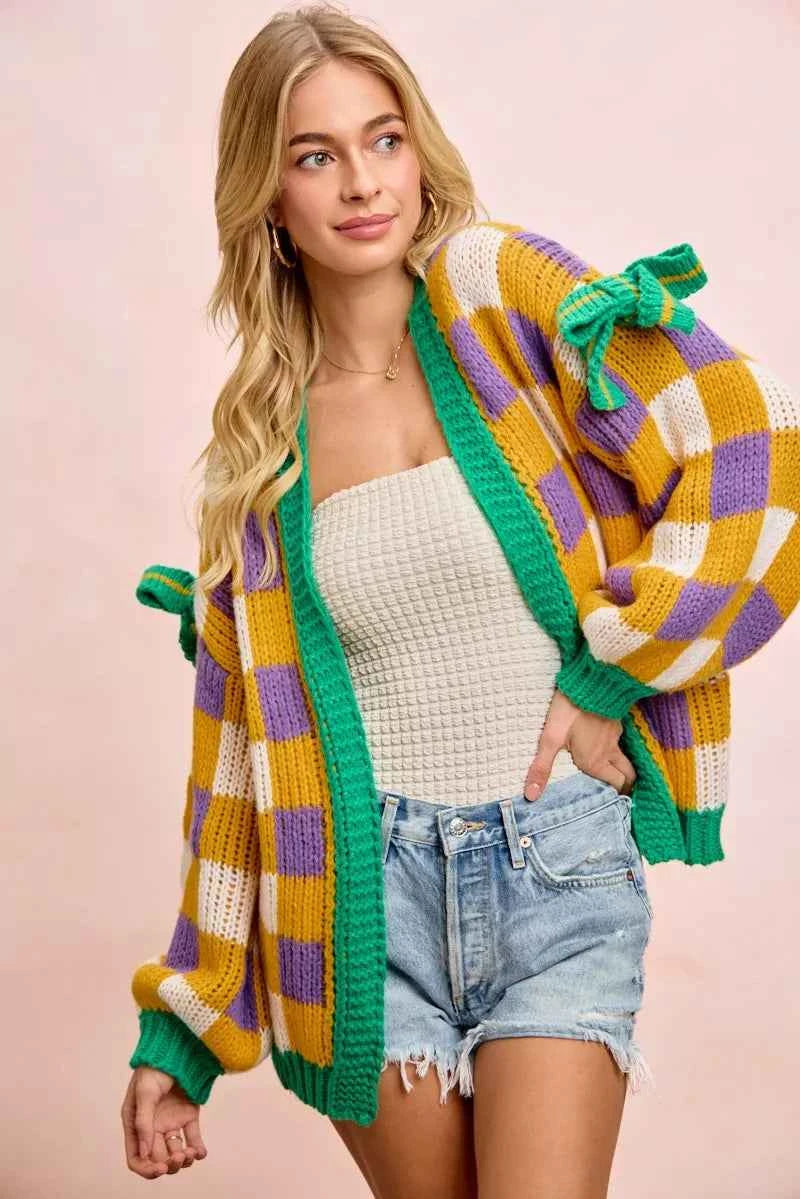 BiBi Mardigras Checker Board Front Open Cardigan 4c7f78b8c4354c1787c0775e13fee416-Max-Origin