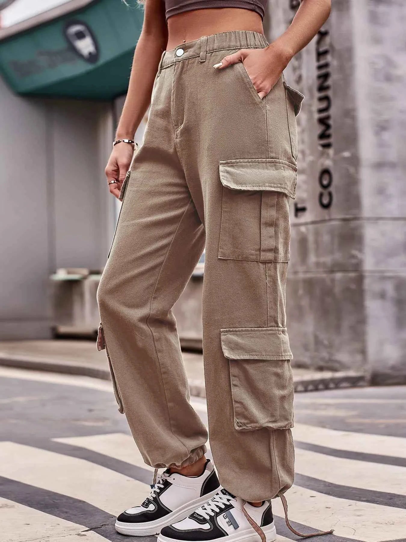 Casual Wide Leg Cargo Jeans Khaki 4c8089c9-4c33-423a-906e-be435c1422be-Max-Origin