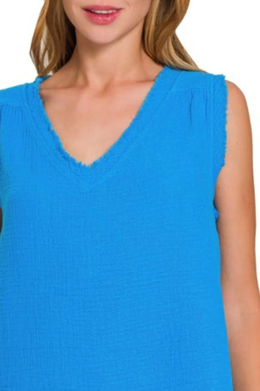 Double Gauze Raw Edge V-Neck Tank 4c813421-bde0-4ec4-aad1-7171c469fe4a-Max-Origin