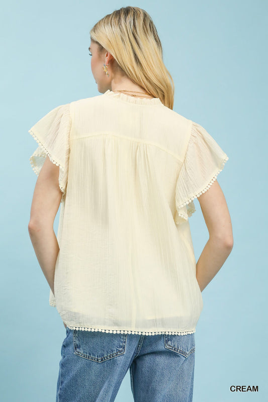 Flutter Sleeve Relaxed Top with Trim Detail 4c8359d5-1696-4f18-a897-c4e397e36d0a-Max