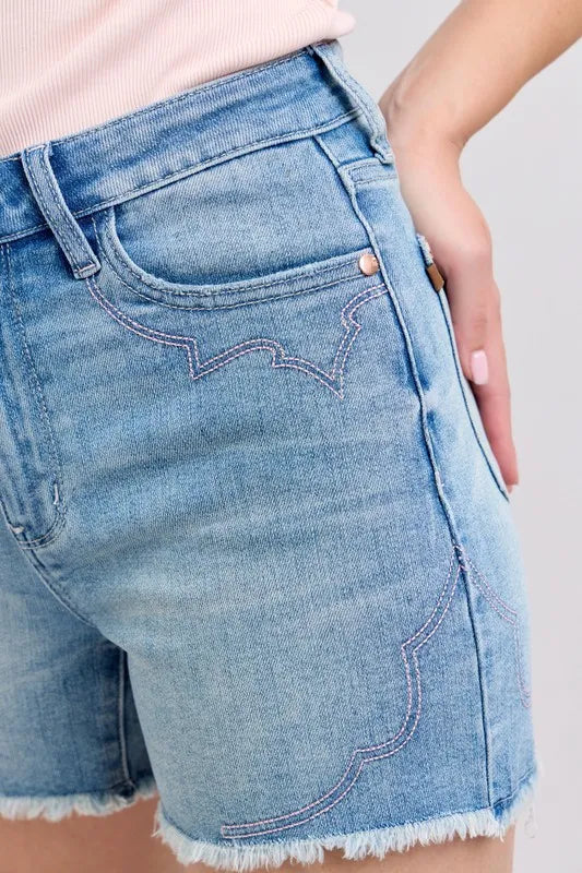 Judy Blue Full Size High Waist Western Embroidery Detail Cut Off Denim Shorts Plus Size 4c8394776ed04e01bdf27f97fbb62acc-Max-Origin