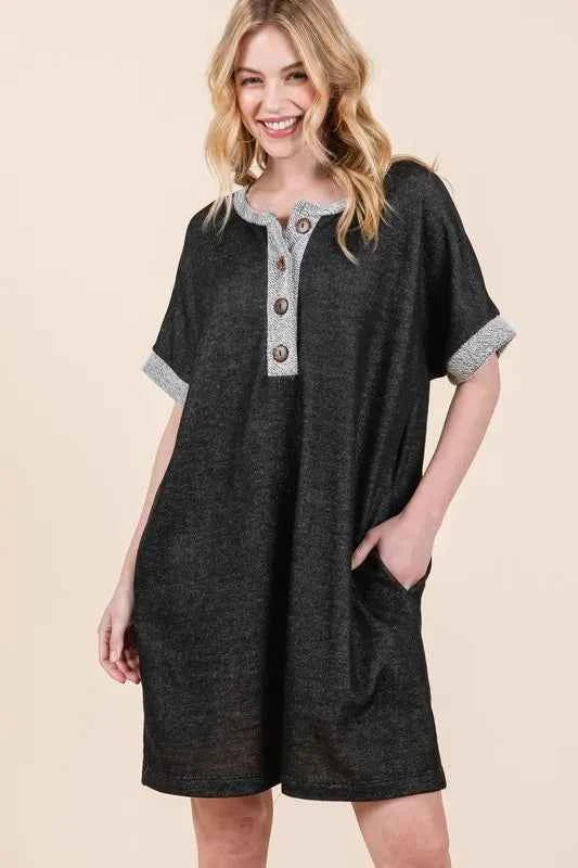 Casual Contrast Trim Henley Dress 4c9bf9ce622943f288a2d3e80e3f35b4-Max-Origin