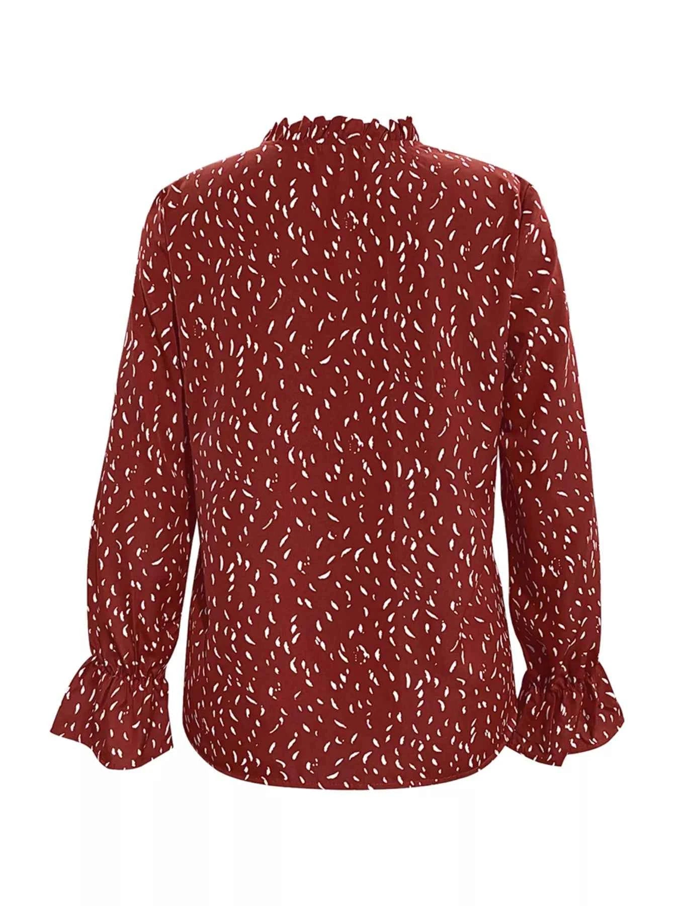 Ruffled Printed Tie Neck Long Sleeve Blouse 4c9d49ca-4333-48b4-847f-c7477e3ab61c-Max-Origin