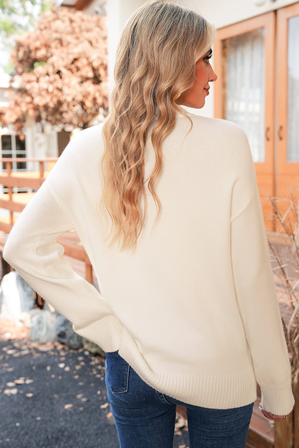 White Floral Embroidered Drop Sleeve Knit Sweater 4c9f696b7f17634f
