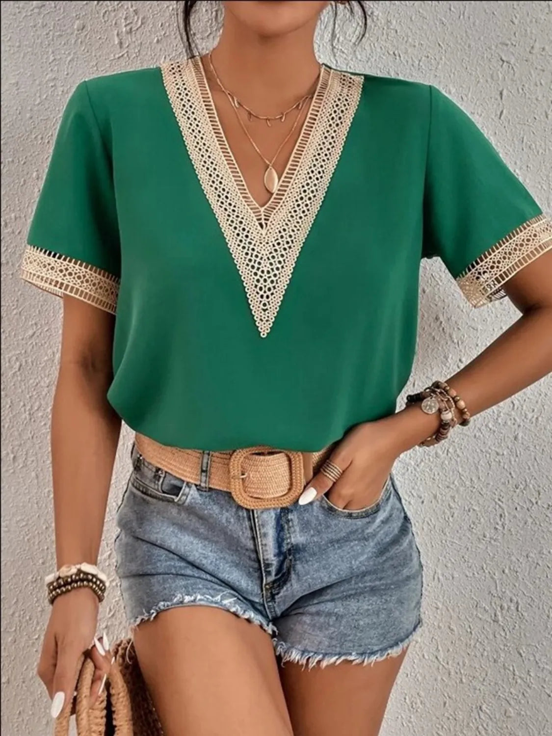 Full Size V-Neck Short Sleeve Blouse Plus Size 4caeae15-a468-4127-b64d-855201899825-Max-Origin