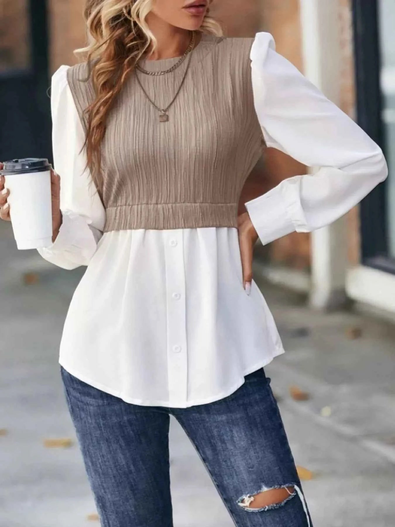 Color Block Long Sleeve Blouse 4cb18ff5-c121-44d6-9984-580b1840f95f-Max-Origin