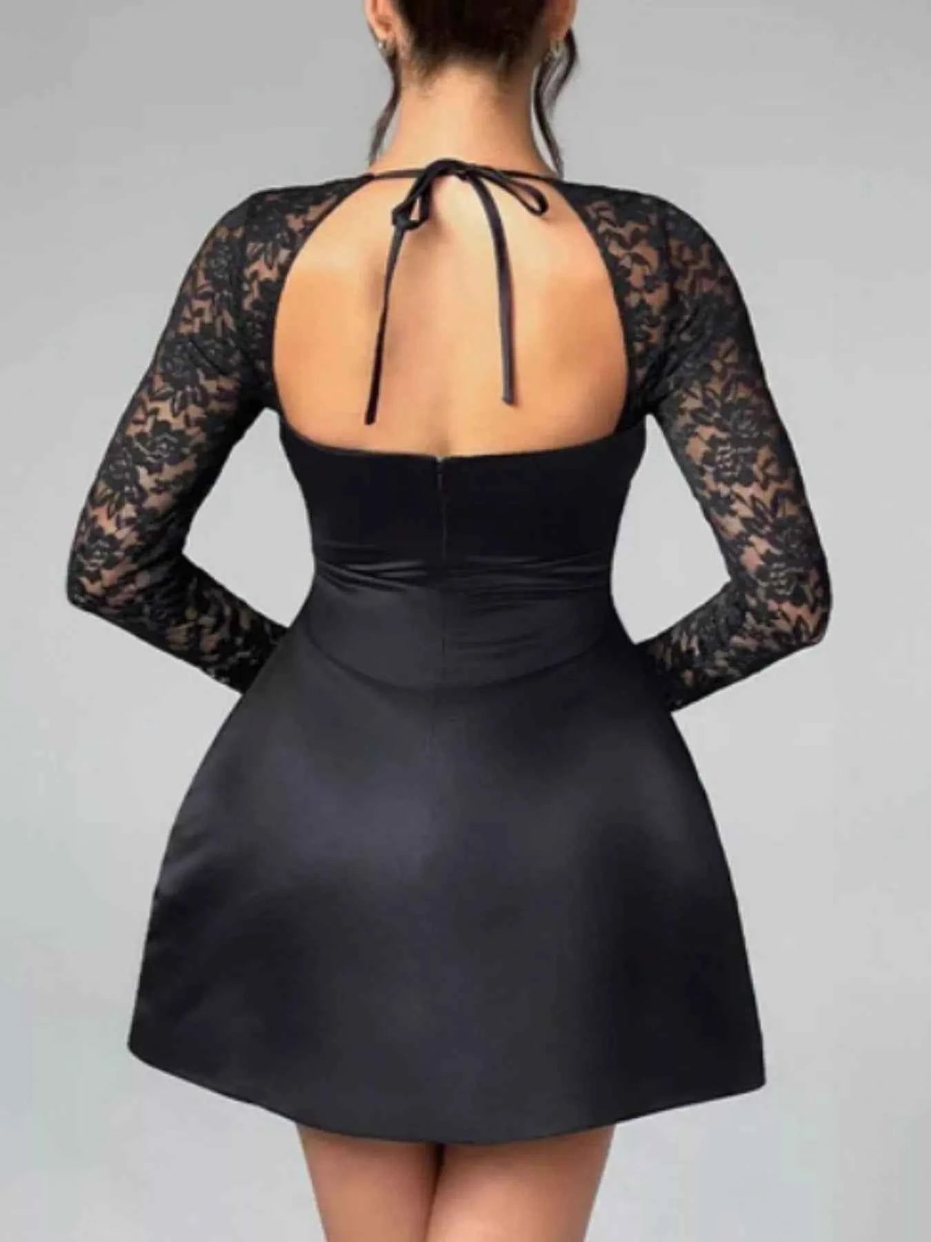 Tie Back Lace Long Sleeve Mini Dress 4cc645b0-dc83-4bd5-be9b-c440f00bc4a7-Max-Origin
