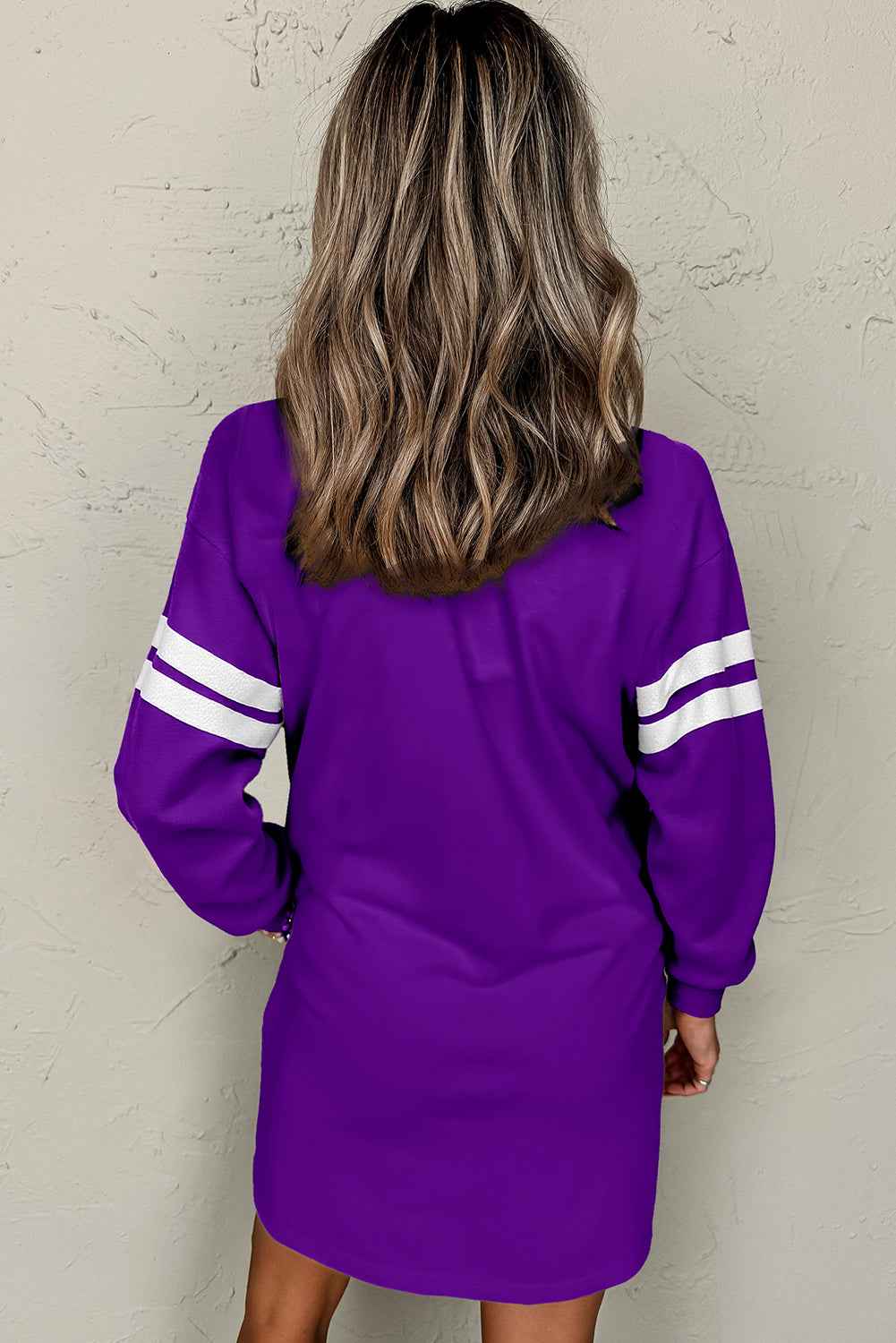 Tillandsia Purple Preppy Striped Sleeve Loose Mini Dress 4cca4ac665ee83be
