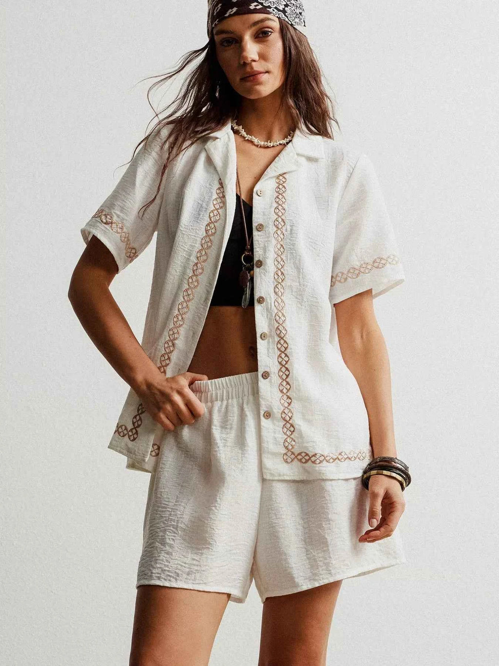 Button Up Short Sleeve Shirt and Shorts Set White 4cd393c1-c06a-48bf-adab-0879e47460dd-Max-Origin