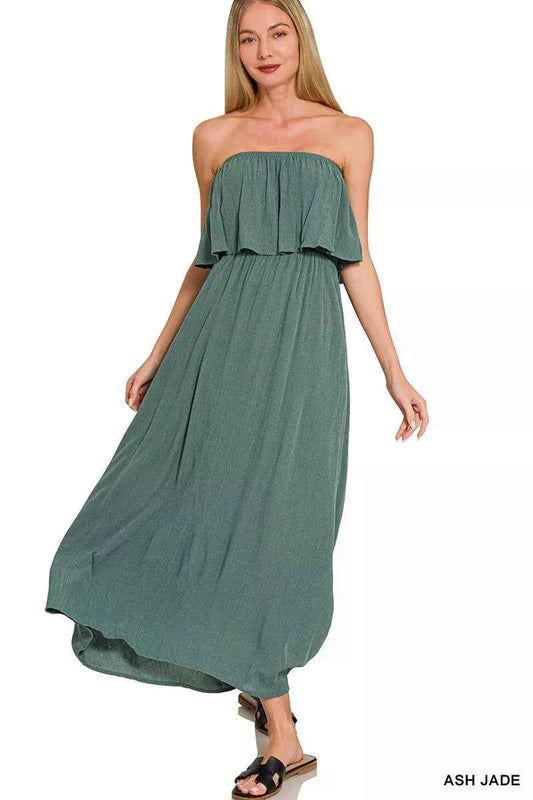 Zenana Woven Crinkle Strapless Maxi Dress ASH JADE 4cd396180aaa4c23a334d74e846bdb0c-Max-Origin