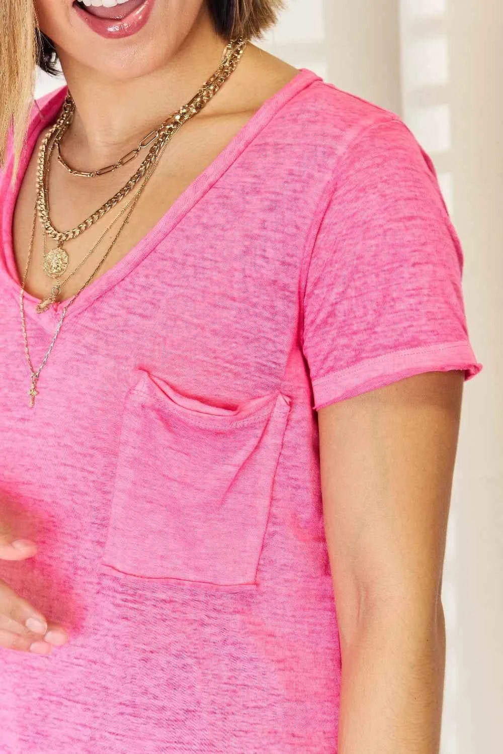 Zenana V-Neck Short Sleeve Slit T-Shirt 4cd7742c-b833-4693-830f-c32b990b5bbf-Max