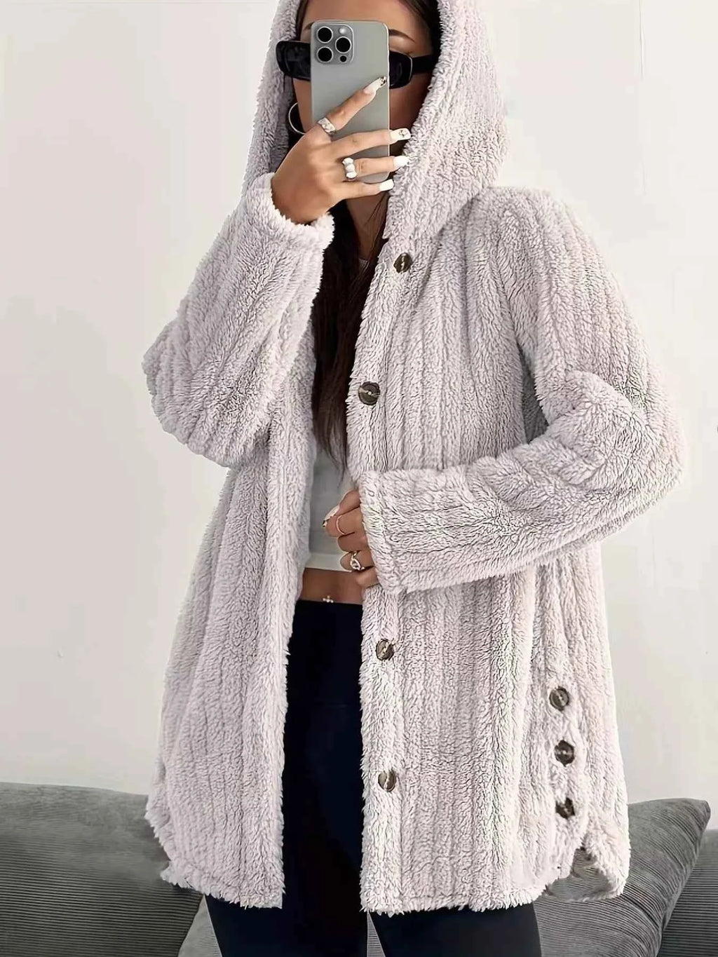 Cozy Oversized Hooded Button-Up Jacket Apricot 4cda634d6b7a46f1aac1e82e25cc93af-Max-Origin