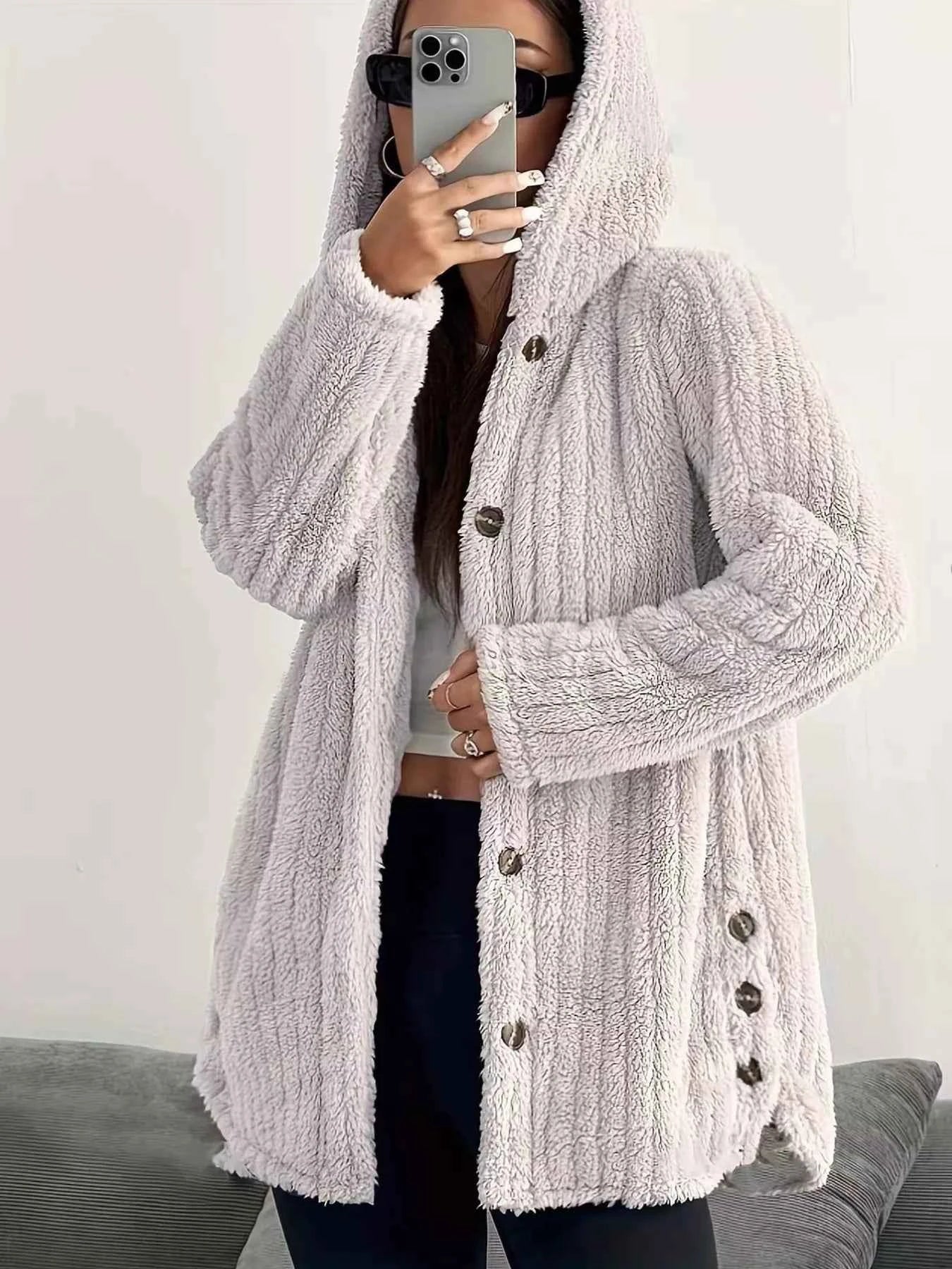 Cozy Oversized Hooded Button-Up Jacket Apricot 4cda634d6b7a46f1aac1e82e25cc93af-Max-Origin