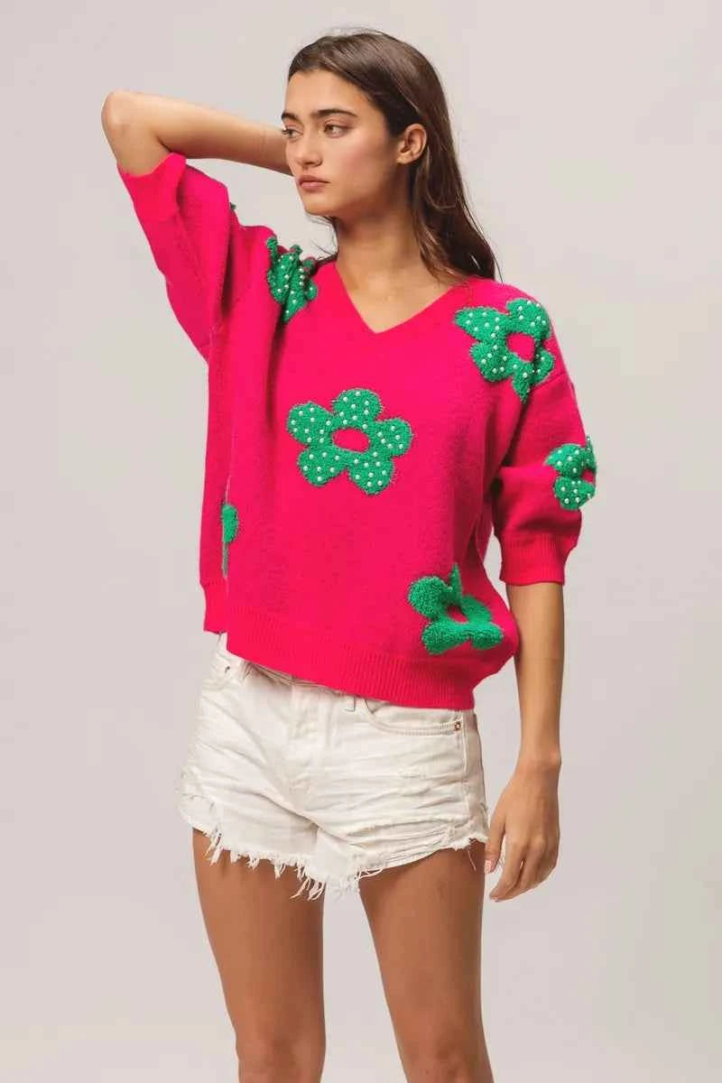 BiBi Pearl Beads Flowers Sweater Top 4ce0effa175d4e7991a5c1e083c6e155-Max-Origin