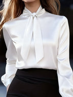 Satin Bow Tie Long Sleeve Blouse 4ce1eacf-ddd1-4196-a22d-94657544e1ab-Max
