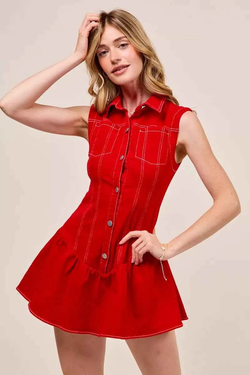 Button Down Sleeveless Collared Game Day Mini Dress 4ce29903e102417c9bb3fee4649b4238-Max-Origin