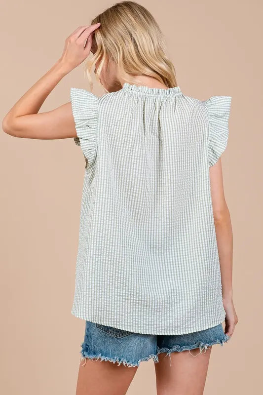 Ces Femme Plaid Notched Ruffled Cap Sleeve Blouse 4ce7ff4a-c2f6-4959-a944-fceade77817c-Max