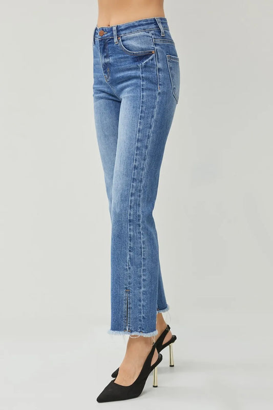 High Waist Raw Hem Slit Straight Jeans 4cf3f526-9927-49a4-bc7e-4025b42a42f7-Max