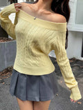 Off-Shoulder Cable Knit Sweater Yellow 4cf447c06bcf4edcbd515d944284651f-Max-Origin