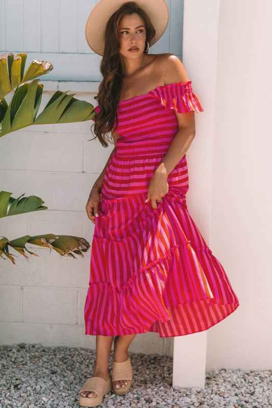 Stripe Smocked Bodice Flutter Sleeve Tiered Maxi D 4cfc3661-c77a-41c8-9ee7-3f4e04e63eb4