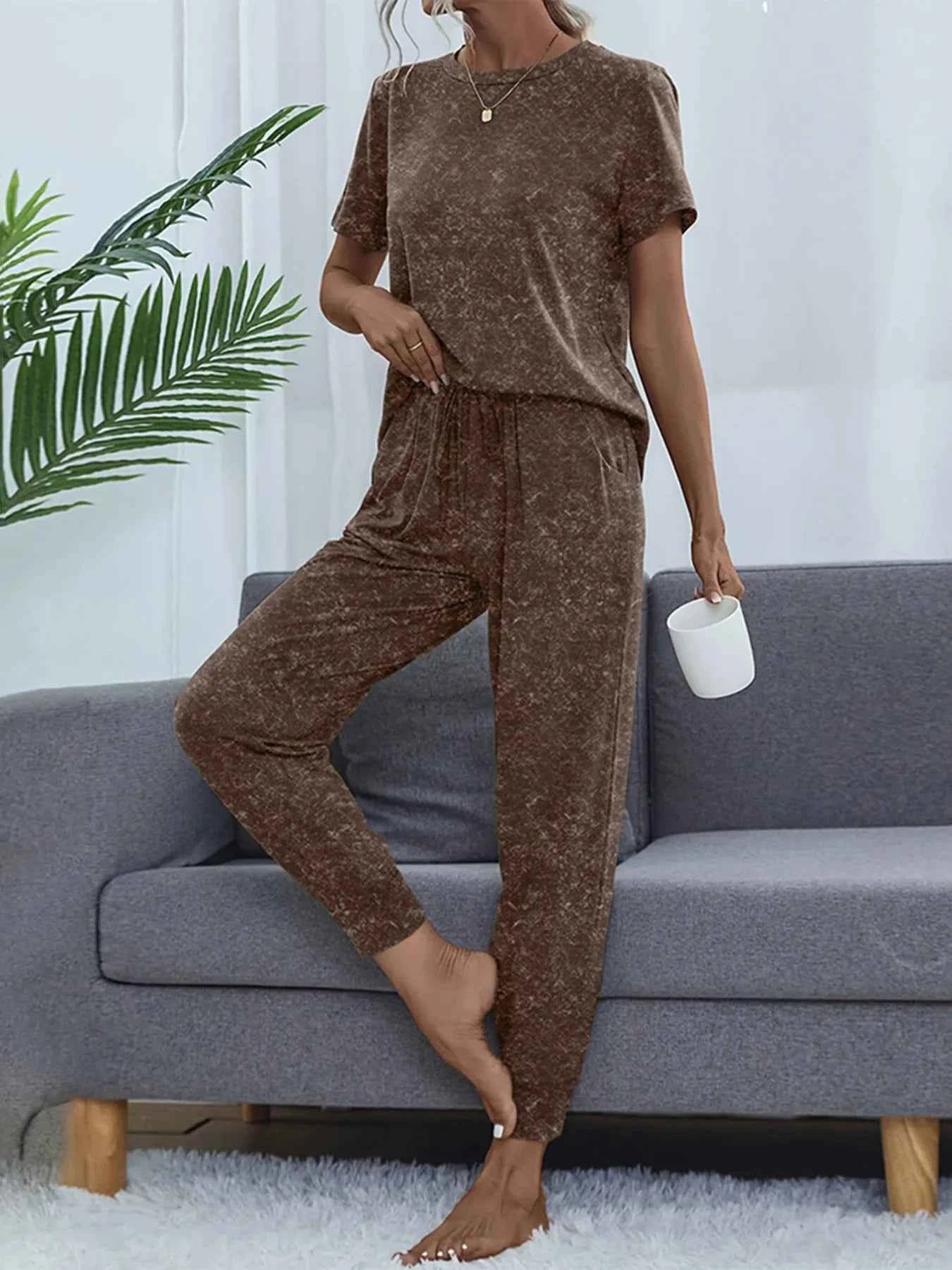 Round Neck Short Sleeve Top and Pants Lounge Set 4d0b3da3bd6f4f44bc72d65e02e1b276-Max-Origin
