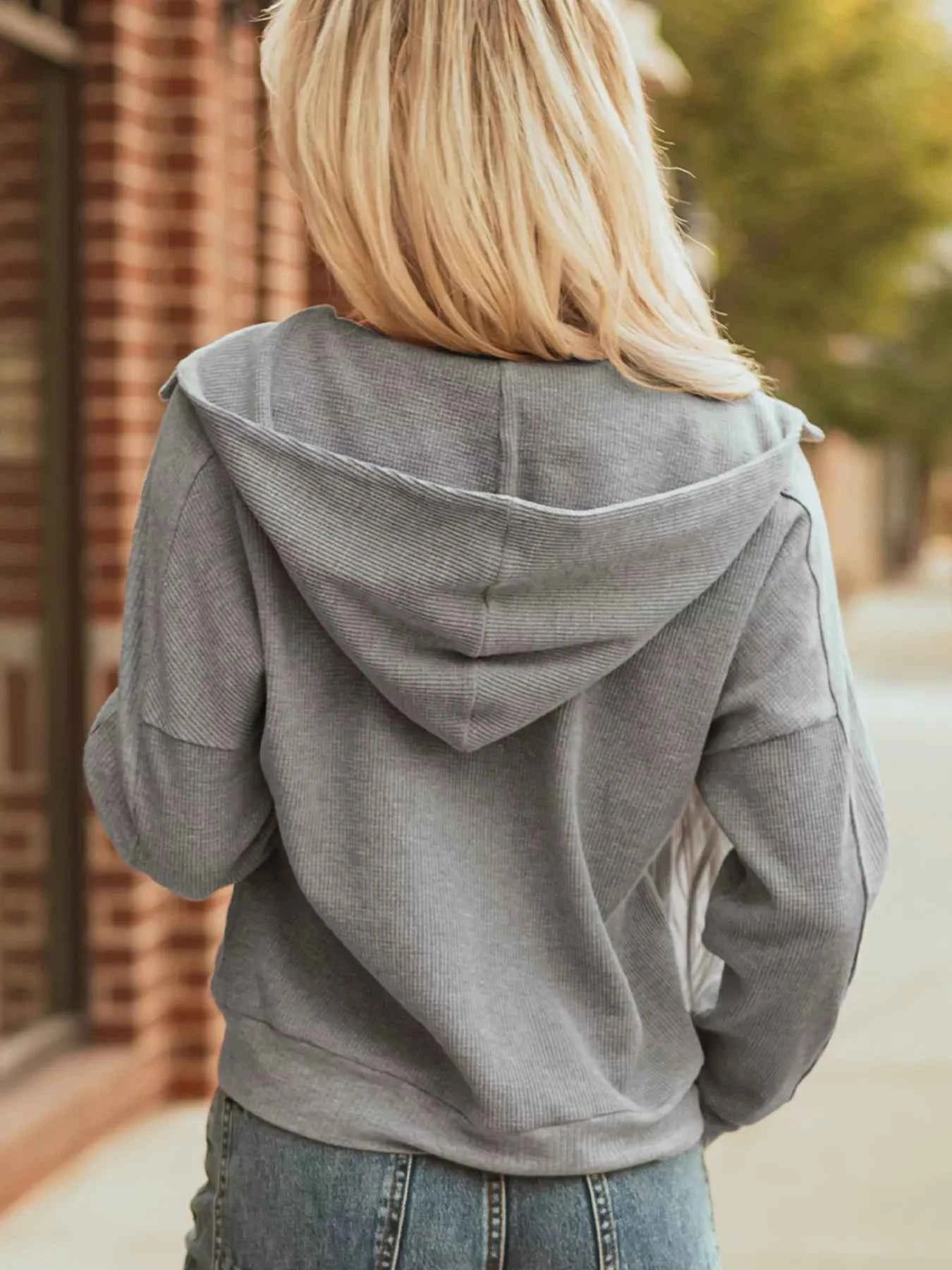 Waffle Splicing Zip Up Front Button Hooded Jacket 4d0d03d18fe64e12b365e4828436320e-Max-Origin