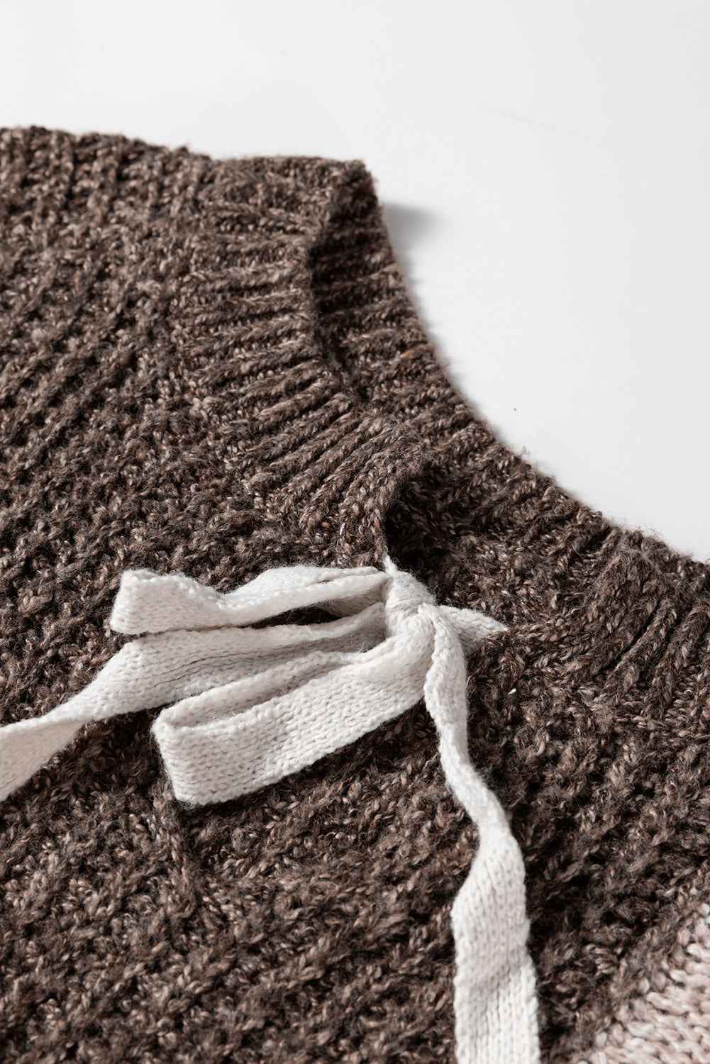 Brown Colorblock Patchwork Knotted Back Loose Fit Sweater 4d0d0b4eae842c58