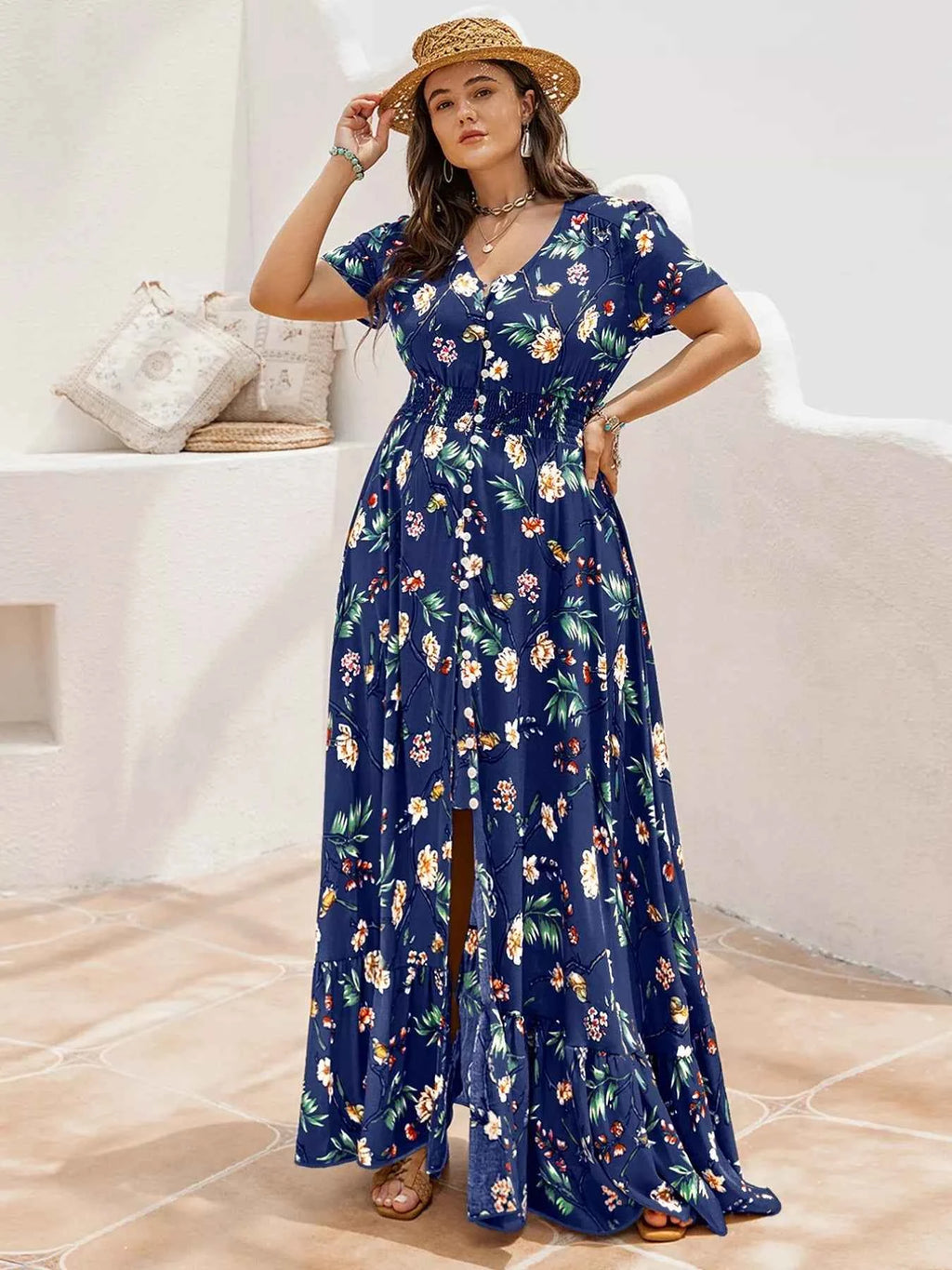 Plus Size Floral V-Neck Short Sleeve Maxi Dress 4d108bfd-227e-401b-99b8-2aebb93b6ae0-Max-Origin