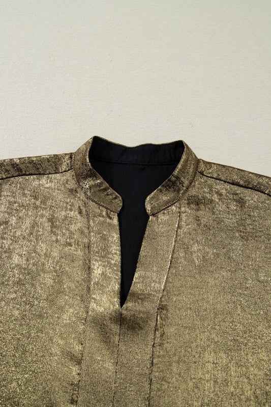 Metallic Split Neck 3/4 Sleeve Blouse 4d15af13-5644-4490-b6f3-17e81c2bd942