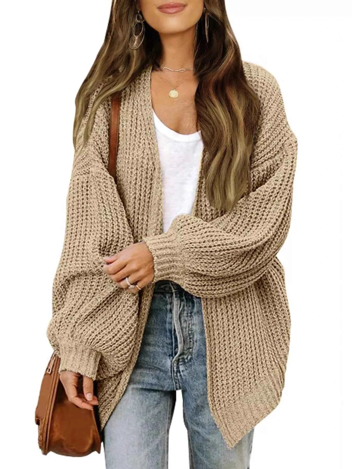 Oversized Chunky Knit Open Front Cardigan Light Khaki 4d1c78ae4fa4486ab2215612c2f09342-Max-Origin