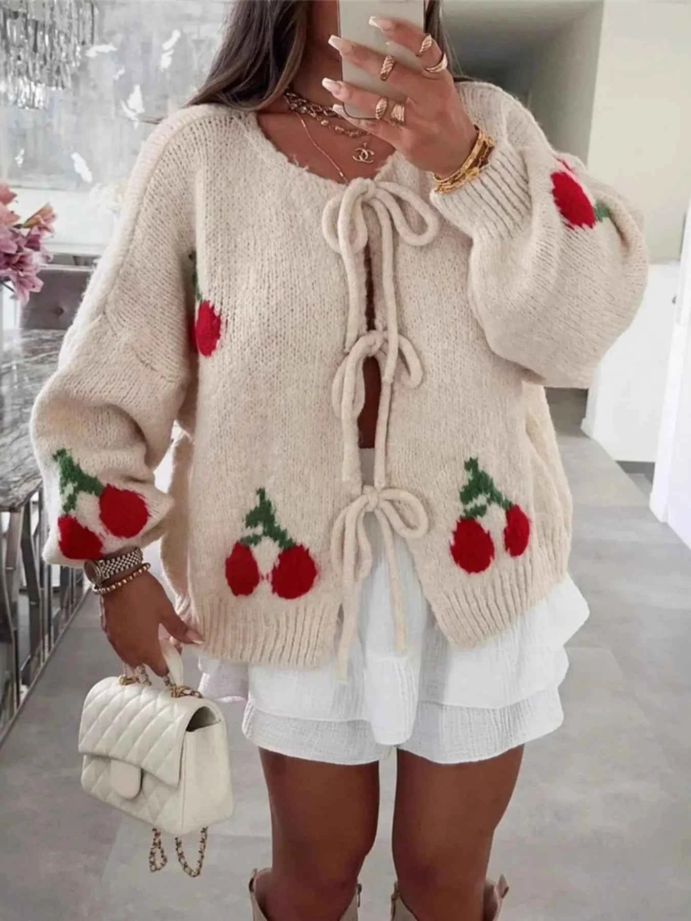 Cherry Pattern Tie-Front Oversized Cardigan 4d1d61d4a5a946639b45ffe352d2f8ac-Max-Origin