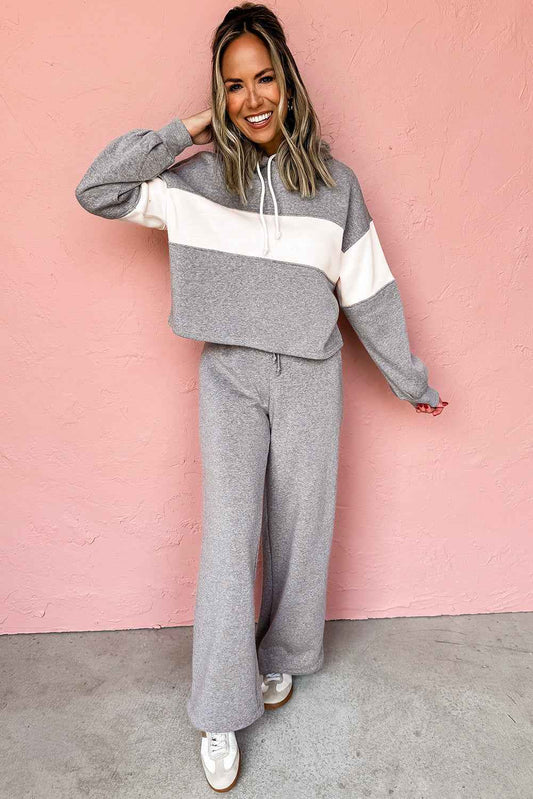 High Rise Colorblock Hoodie Drawstring High Waist Pants Set 4d1dd5f76410013f