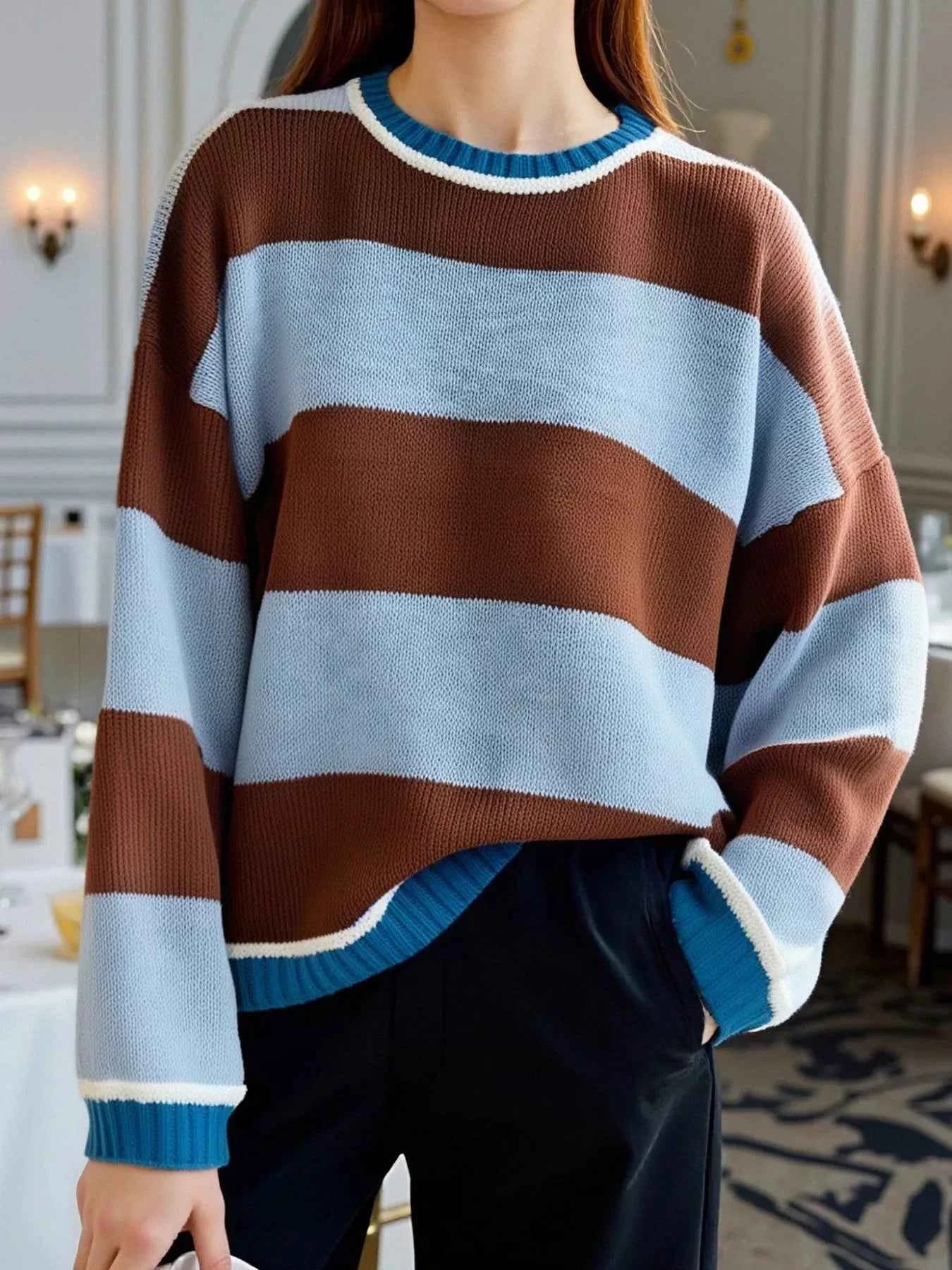 Color Block Round Neck Sweater 4d2e60b4-4f97-4669-8a32-07c3c48eab53-Max-Origin