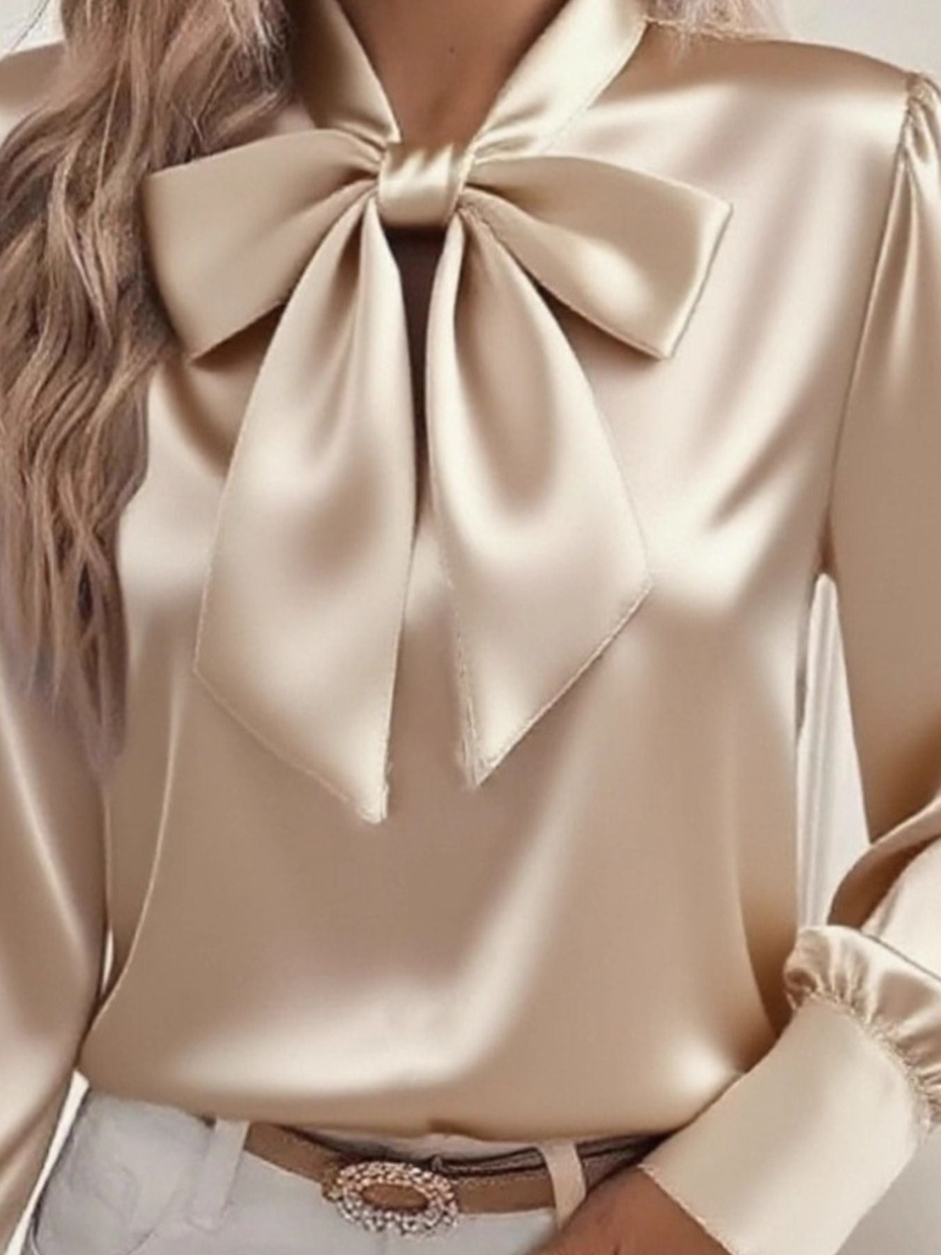 Satin Bow Tie Long Sleeve Top 4d3a5a87-3929-4e7c-b850-d472c4b51546-Max