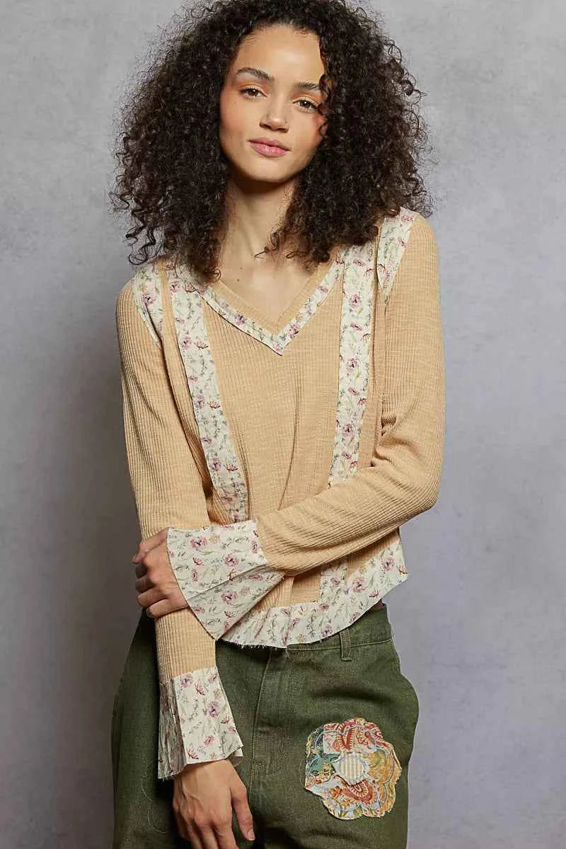 Floral Patch V-Neck Long Sleeve Ribbed Top 4d3f5c17-1d9d-4aca-8b02-49188b52dbc9-Max-Origin