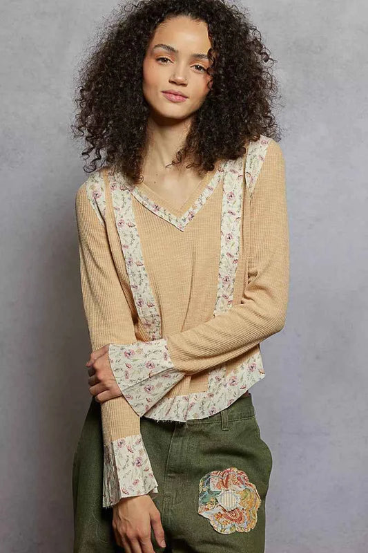 POL Floral Patch V-Neck Long Sleeve Ribbed Top 4d3f5c17-1d9d-4aca-8b02-49188b52dbc9-Max-Origin