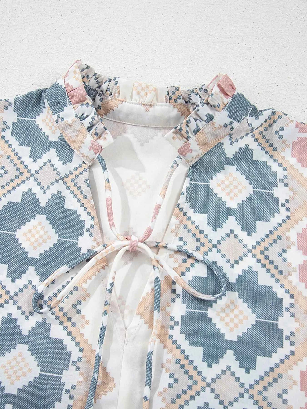 Bohemian Geometric Print Blouse with Tassel Tie 4d3fc20d-1776-44c6-858e-23e7560fbc62-Max-Origin