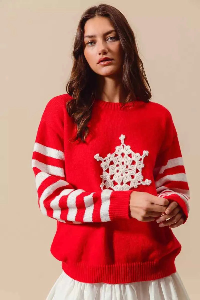 SO ME Christmas Snowflake Crochet Embellished Sweater 4d409bfb746f49e8a735739736581d7e-Max-Origin