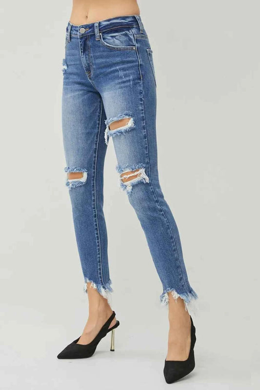 Distressed Frayed Hem Slim Jeans 4d42b74d-444c-4da7-a6b7-5813d20c1a7f-Max