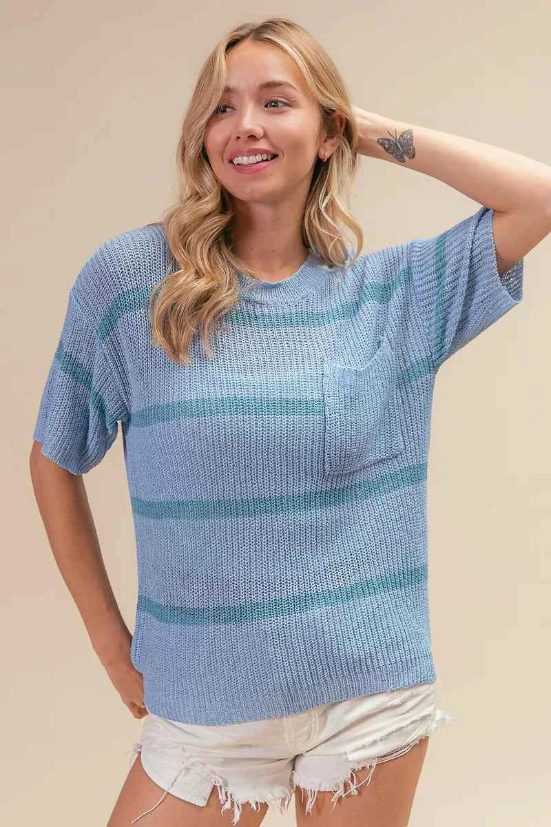 BiBi Patch Pocket Striped Lightweight Sweater Top 4d4324ea-bc74-4703-b605-899815f80a18-Max-Origin