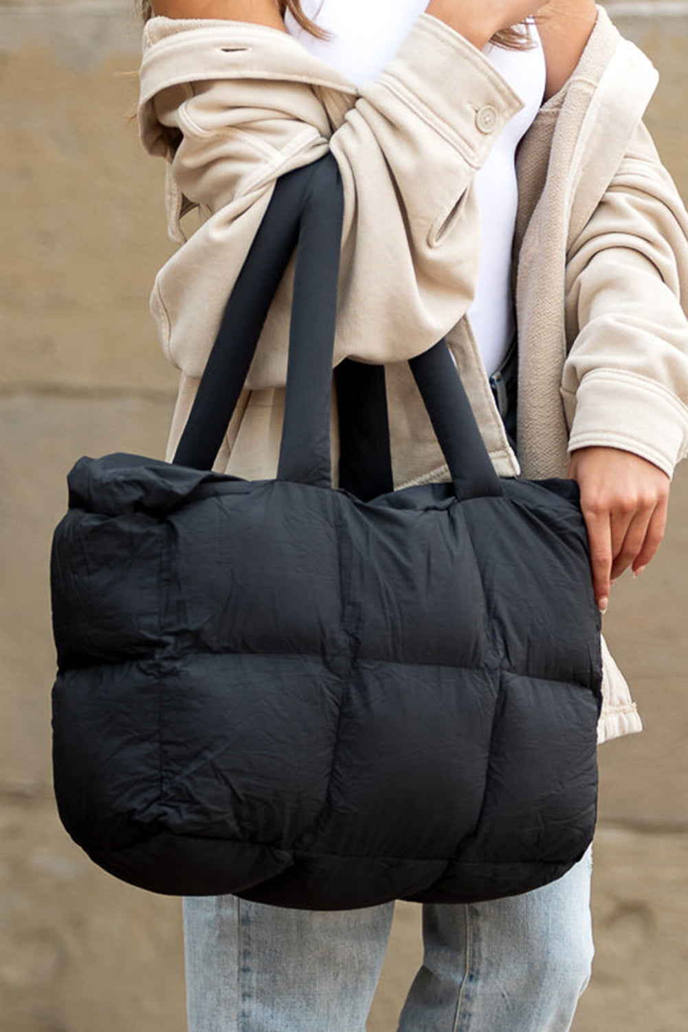 Cinnamon Solid Quilted Puffy Zipped Large Tote Bag 4d50b5dc8ea8360b