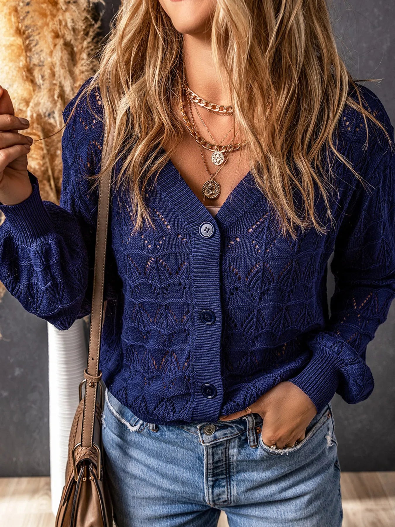 Buttoned Front Openwork Cardigan 4d52429744454b64878f13de2fffa89b-Max-Origin