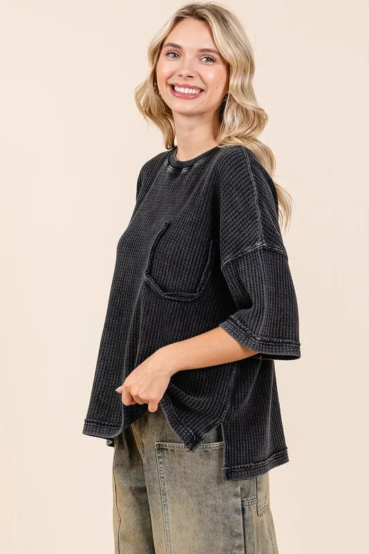 Mittoshop Mineral Wash Waffle Knit Short Sleeve Top 4d5ac4dd-4a8a-4ec0-b5f8-bd1e8dd30ac4-Max