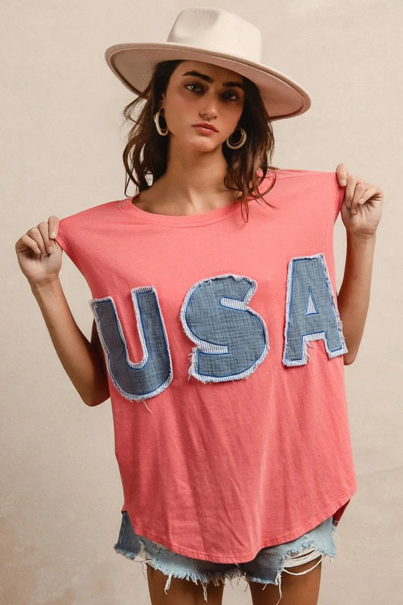 BiBi Washed Jersey With Usa Patched Raw Cut Edge Detail CORAL DENIM 4d5f59b822104502a31e1dc1d22193dd-Max-Origin