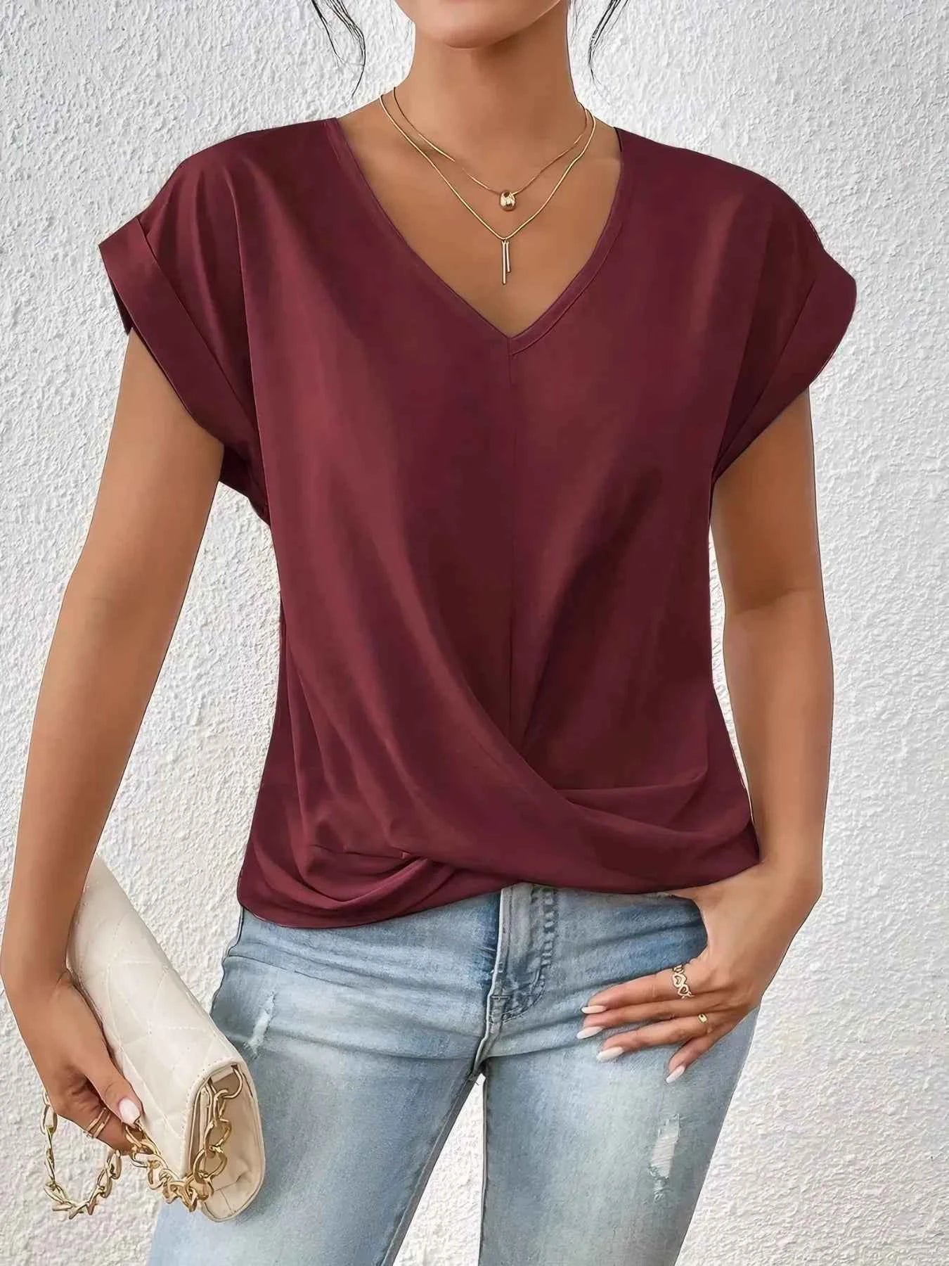V-Neck Twist Front Top Burgundy 4d5f6ab6-7a60-42d5-8633-f4ee84dc1ee3-Max-Origin