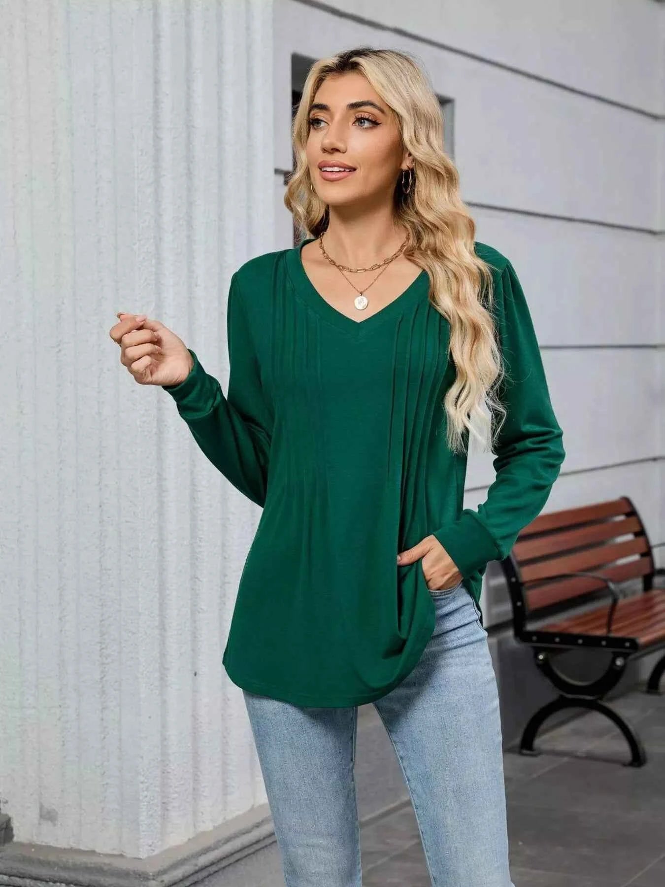 V-Neck Long Sleeve Relaxed Fit T-Shirt