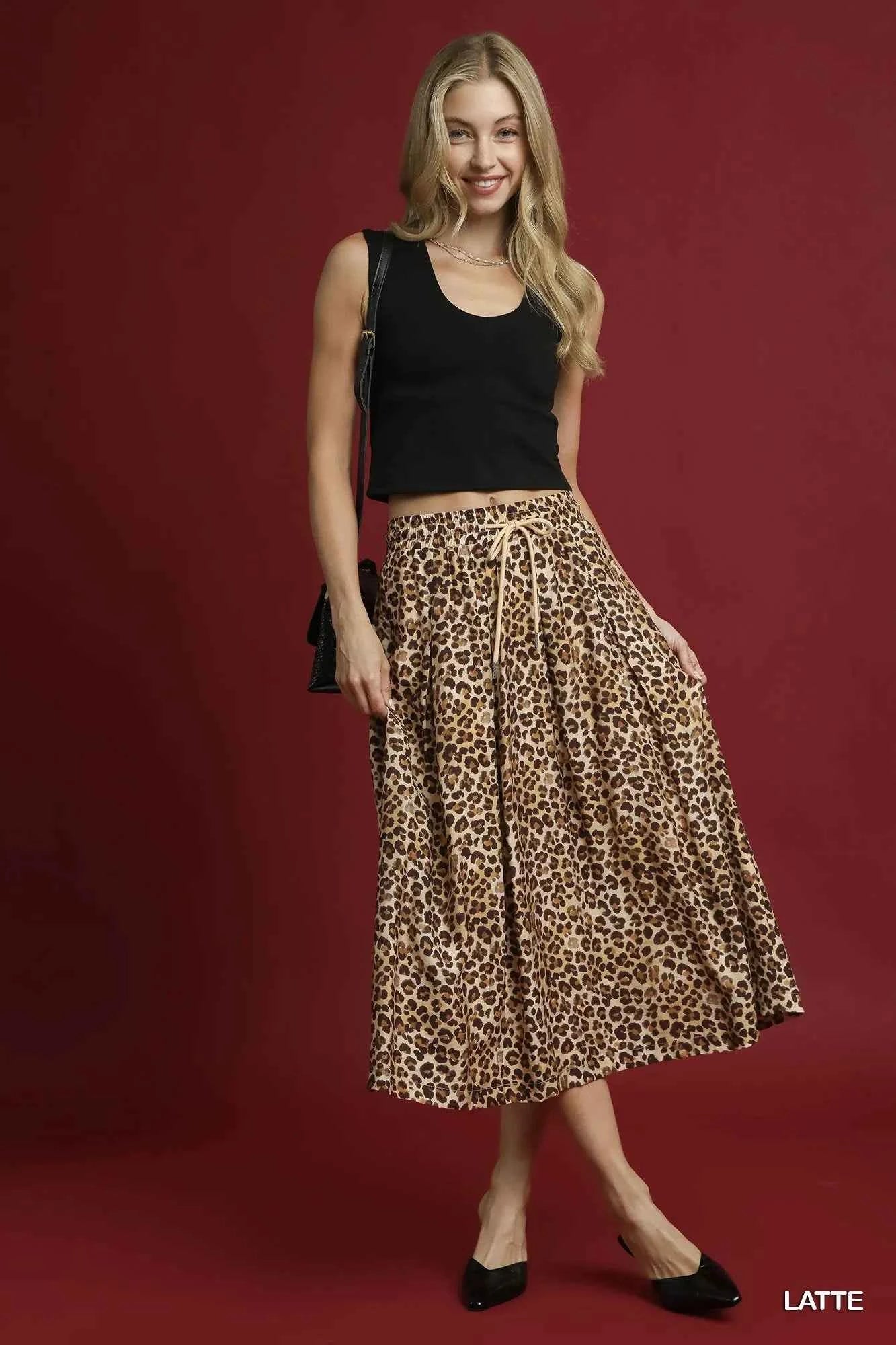 Umgee Drawstring Leopard Midi Skirt 4d6424be-736b-4b44-ba23-36591c82c5ce-Max-Origin